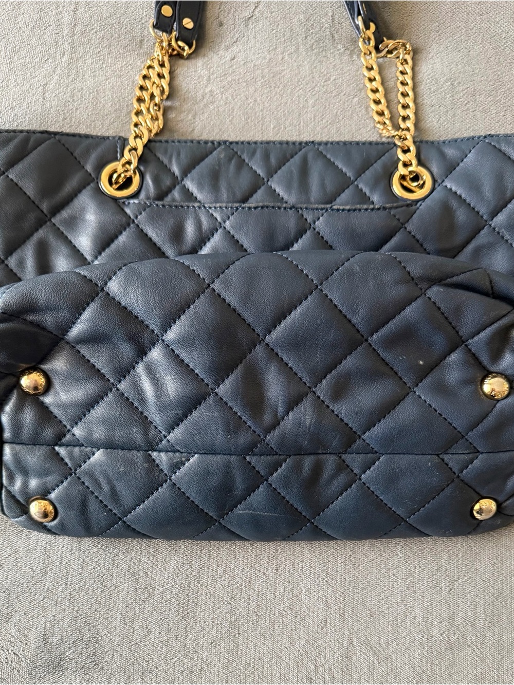 Michael Kors Blue Navy Quilted Tote with Gold Chain Handles - Picture 3 of 10